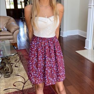Strapless floral print mini dress